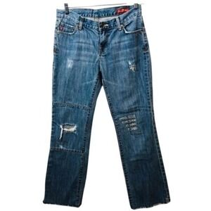 Seven7 Premium Denim Womens 28 Distressed Patchwork Straight‎ Leg Jeans Blue